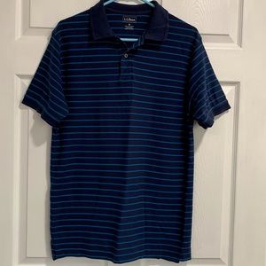 LL Bean Men’s Blue Strips Polo Shirt • Size M